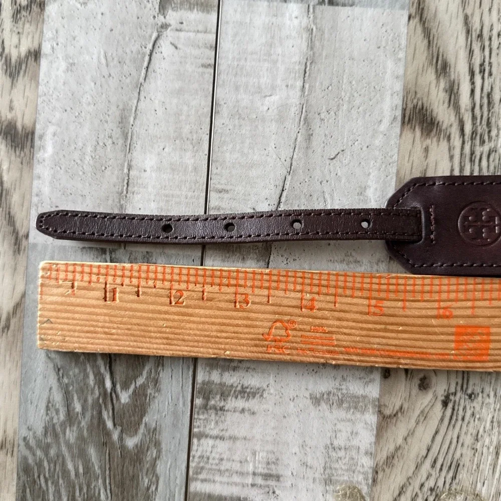 Tory Burch Boho Woven Leather Belt XS Brown Black Cream Geometric Gold Buckle